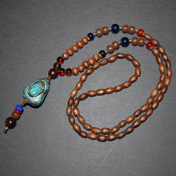 Yoga Nacklace,Wood Necklce,Yoga Wooden Necklace,Tibetan Necklace,Wood,Gemstone - Picture 1 of 2